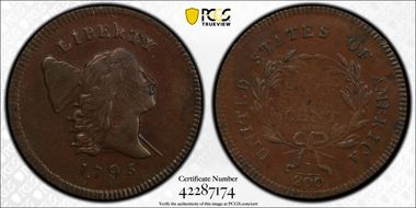 1795 1/2C Plain Edge, Punctuated Date AU58BN