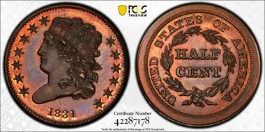 1831  1/2C 2nd Res, Rev Style of 1840 PR66+ RB