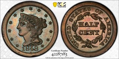 1848 1/2C Restrike PR65BN