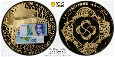 2001 "100 Mk" Clara Schumann var 50mm Souvenir Token Gilt Brass SP67