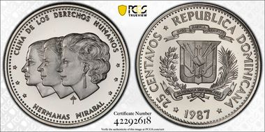 1987 25C Human Rights CuNi Fitchee Cross PR69DCAM