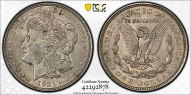 1921 $1 Morgan AU58