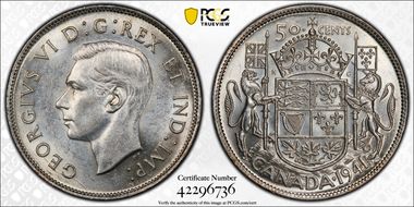 1941 50C Narrow Date AU58