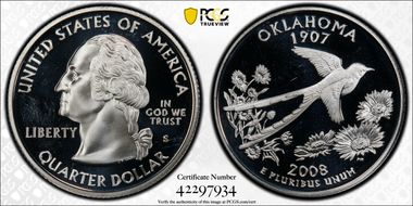2008-S 25C Oklahoma Silver PR67DCAM