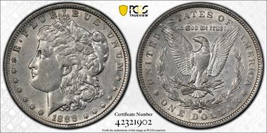 1888-O $1 VAM 4, Hot Lips AU50