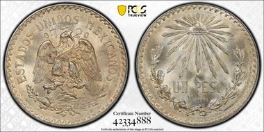 1944-M Peso KM-455 Ag MS67+