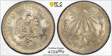 1944-M Peso KM-455  Ag MS64