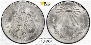 1933-M Peso KM-455  Ag MS66