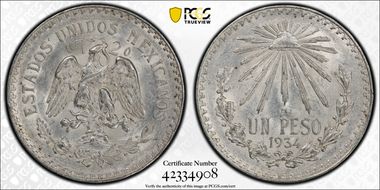 1934-M Peso KM-455  Ag MS63