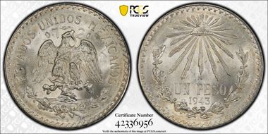 1943-M Peso KM-455 Ag MS65