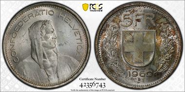 1969 B 5 Fr KM-40  Ag MS64