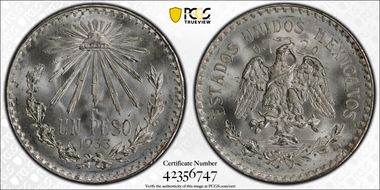 1933-M Peso KM-455  Ag MS67