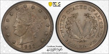 1883 5C No CENTS AU58