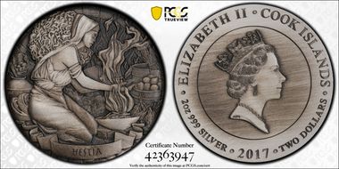 2017 $2 Hestia Antique Finish High Relief MS69