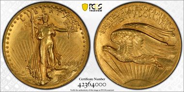 1907 $20 High Relief, Wire Edge MS62