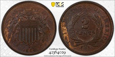 1864 2C Large Motto MS62BN