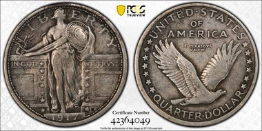 1917-S 25C Type 1 VF35