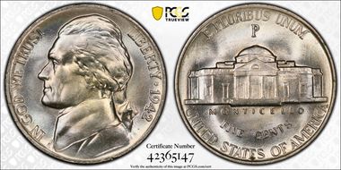 1942-P 5C Silver MS67+