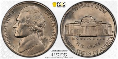1938-D 5C Jefferson MS65
