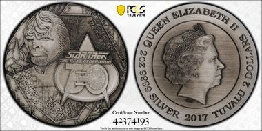 2017-P $2 Lt. Commander Worf HR First Day of Issue - Antique Finish MS70