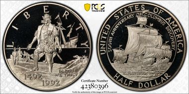 1992-S 50C Columbus PR68DCAM