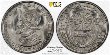 1953 1/2 B 50th Ann. Rep. of Panama KM-20  Ag MS66