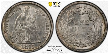 1875-CC 10C Mintmark Below Bow MS62