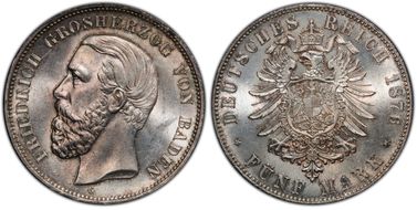 1876-G 5 Mk KM-263.1 J-27 BADEN MS64