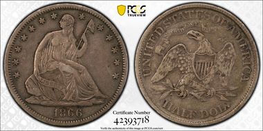 1866-S 50C WB-7 Motto Very Small S VF35