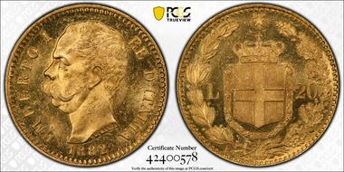 1882-R 20 L KM-21  Au MS64