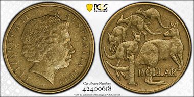 2000 $1 Mule-Struck w/10C Obv XF45