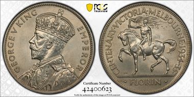 1934-35 Florin Centennial KM-33  Ag MS64