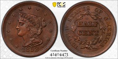 1853 1/2C MS63BN
