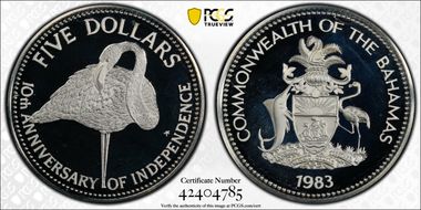 1983-FM $5 10th Ann. Of Independence PR68DCAM