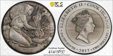 2017 $2 Hestia Antique Finish High Relief MS69