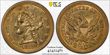 1858-C $2.50 AU55