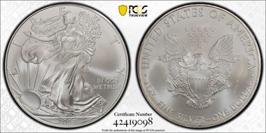 2008 $1 Silver Eagle MS68