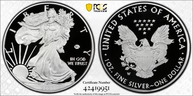2020-W  $1 Silver Eagle - v75 Privy PR70DCAM