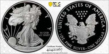 2021-W  $1 Silver Eagle - Type 1 PR69DCAM