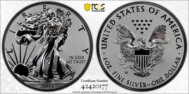 2019-W $1 Silver Eagle Enhanced Rev PR Pride of Two Nations, U.S. Set PR70