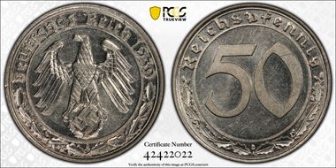 1939-A 50 Pfg J-365 Nickel MS62