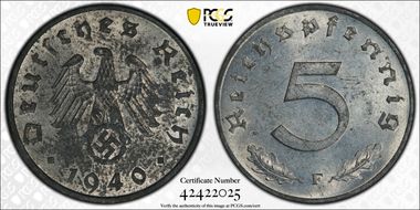 1940-F 5 Pfg J-370 Regular Issue MS62