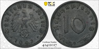 1942-G 10 Pfg J-371 AU53