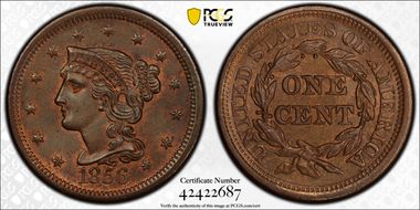 1856 1C Slanted 5 MS65BN