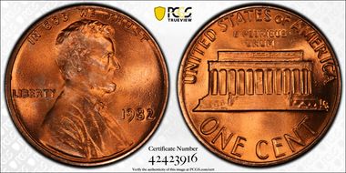 1982 1C Zinc, Large Date MS68RD