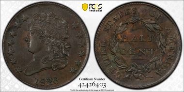 1826 1/2C AU58BN