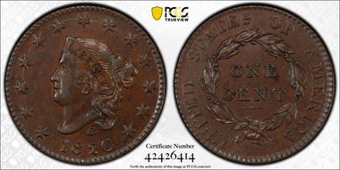 1820 1C Large Date AU53BN
