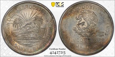 1950-Mo 5 Peso Southeastern Railroad KM-466  Ag MS62