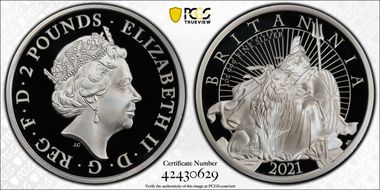 2021 £2 Britannia Seated w/Lion Ag PR70DCAM