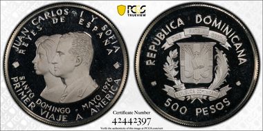 1976 500 P X#1a Ag Visit of Juan Carlos and Sofia PR68DCAM